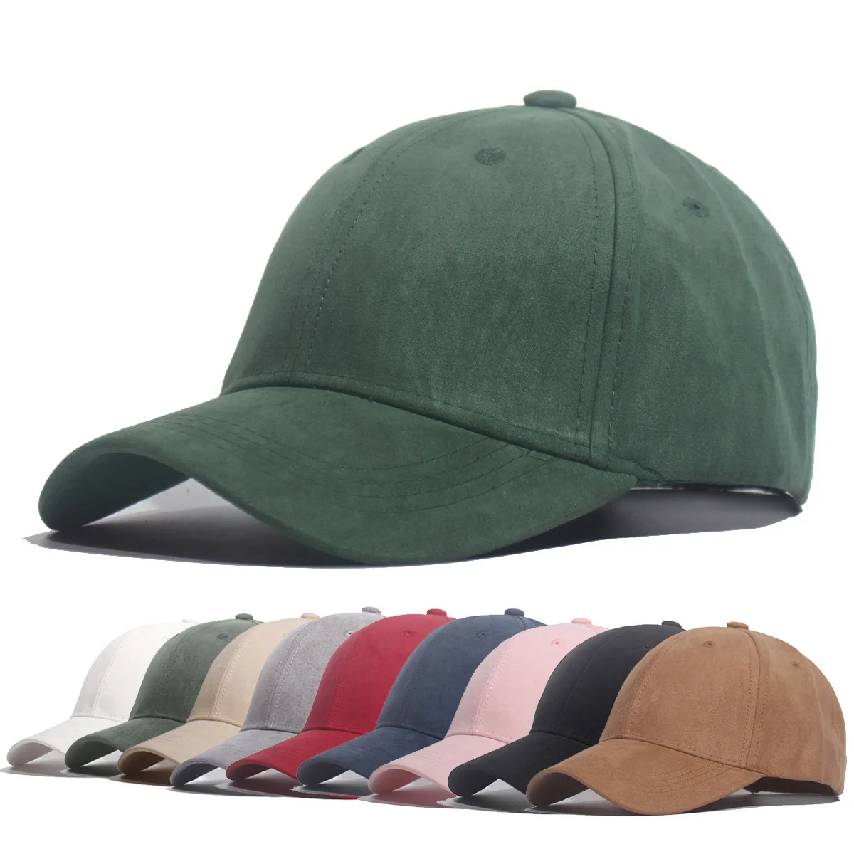 Фото Однотонные замшевые бейсболки для мужчин и женщин, кепка Snapback, дешевые однотонные шляпы высокого качества, желтая, зеленая шляпа цвета хаки №1