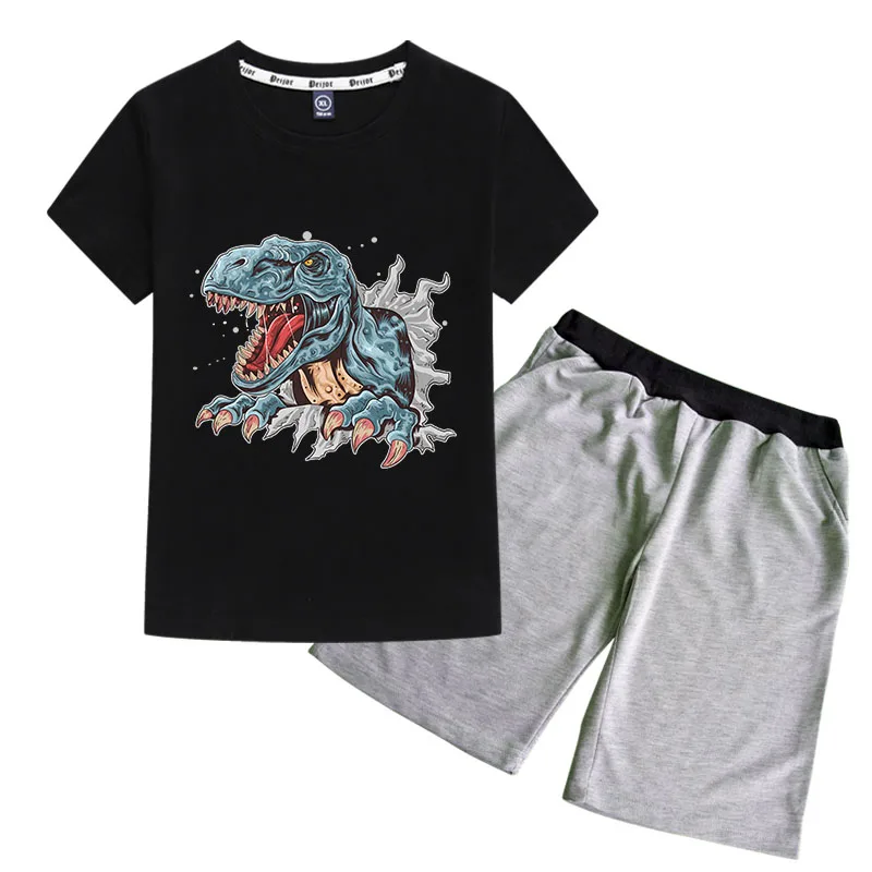 

Foreign trade children's wear summer wear dinosaur boys and girls cartoon fashion short sleeve 26 count combed cotton T-shirt +