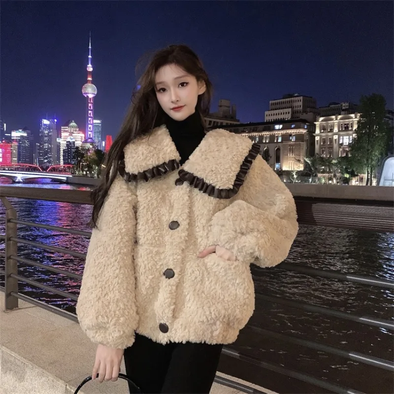 Faux Fur Caots Jackets 2022 New Winter Warm Fur Jacket Women Casual Warm Coats Ladies Solid Loose Pocket Outerwear F36