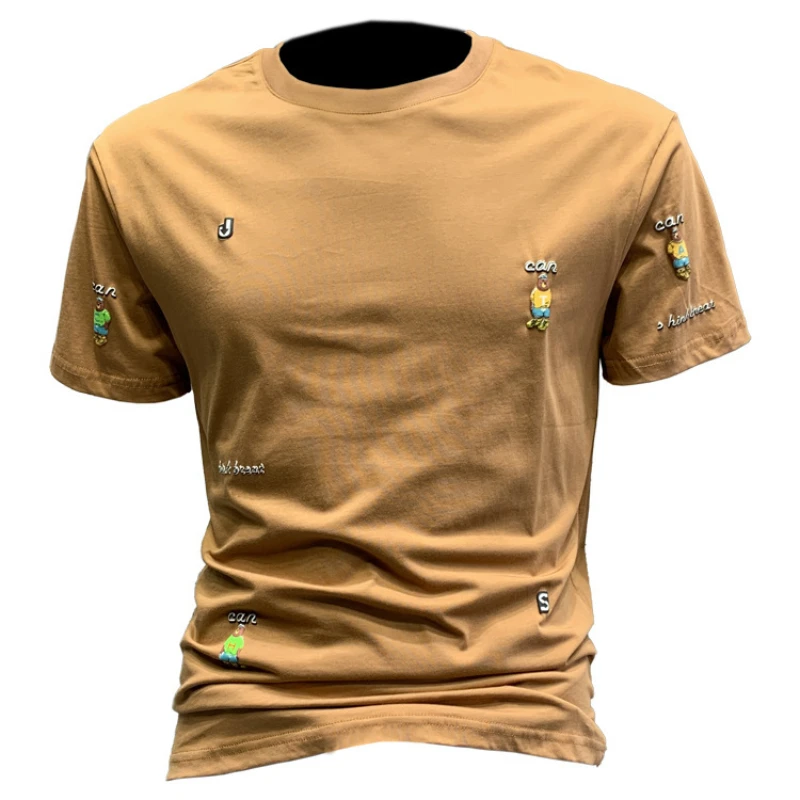 

Summer 2022 New Men's Round Neck Pullover Streetwear Loose Short-sleeved T-shirt Flocking Korean Fashion Mens T Shirts