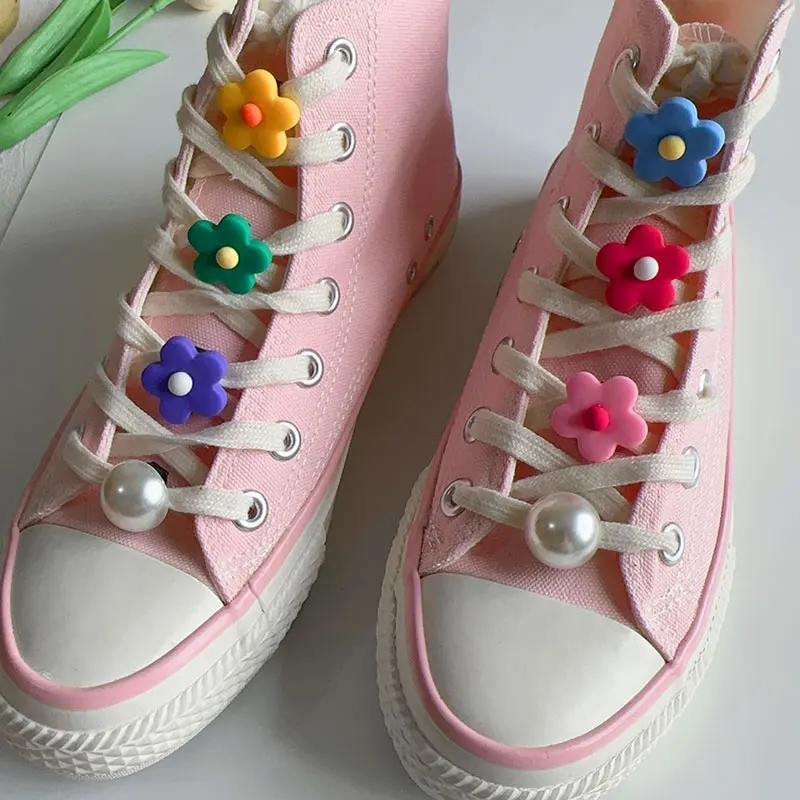 2PCS Colorful Pink Flowers Crystal Heart Charms DIY Shoe Canvas Buckles Decoration Sneakers Summer Bohemia Jewelry Accessories