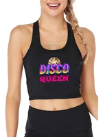 disco queen retro 70s 80s dance club design breathable slim fit tank top womens yoga sports training crop tops