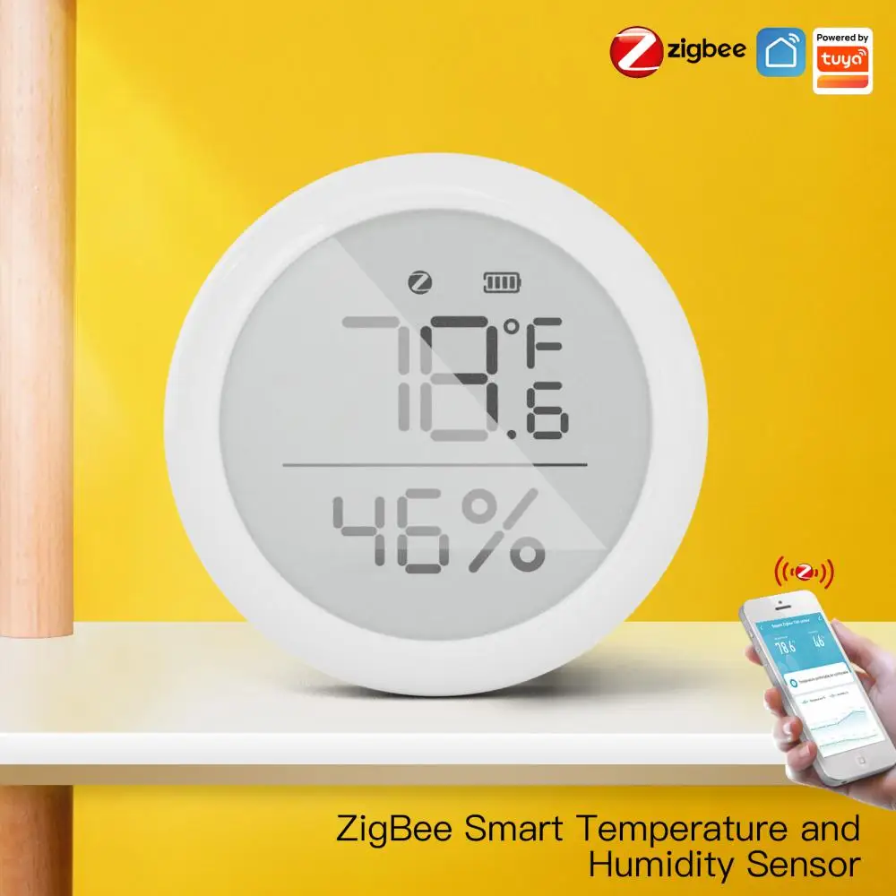

Датчик температуры и влажности Tuya ZigBee, термометр для дома и улицы, с дистанционным управлением через приложение, гигрометр