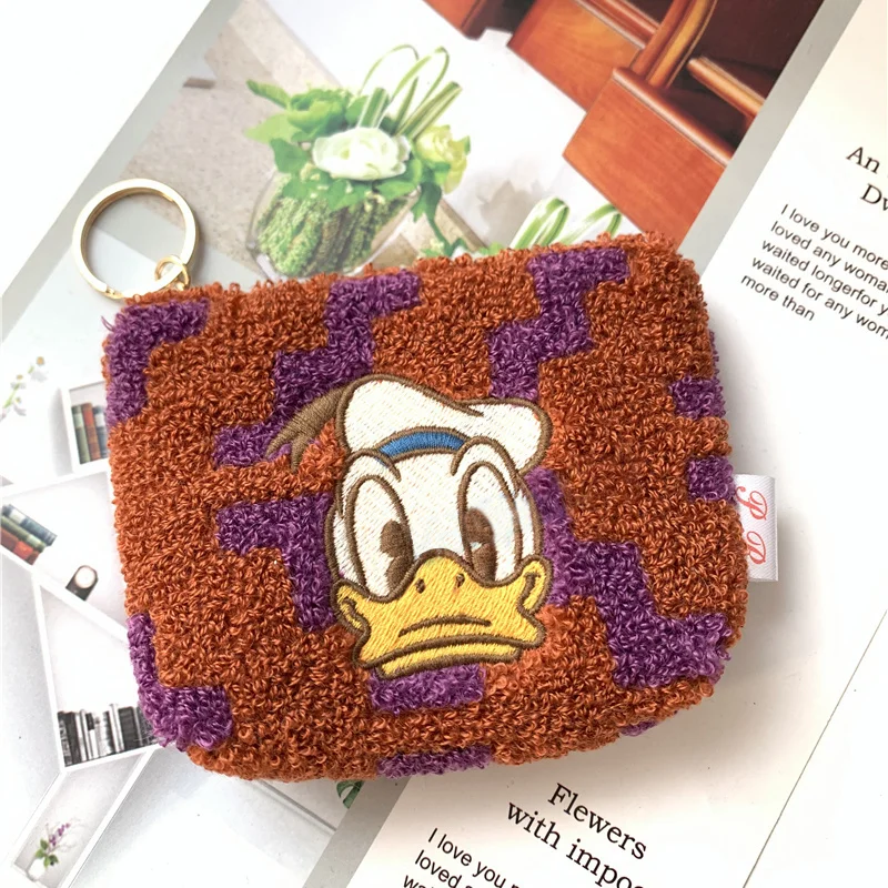 Disney Cute Minnie Wool Embroidery Mickey Coin Purse Cartoon PU Key Bag Student Car Door Card Storage