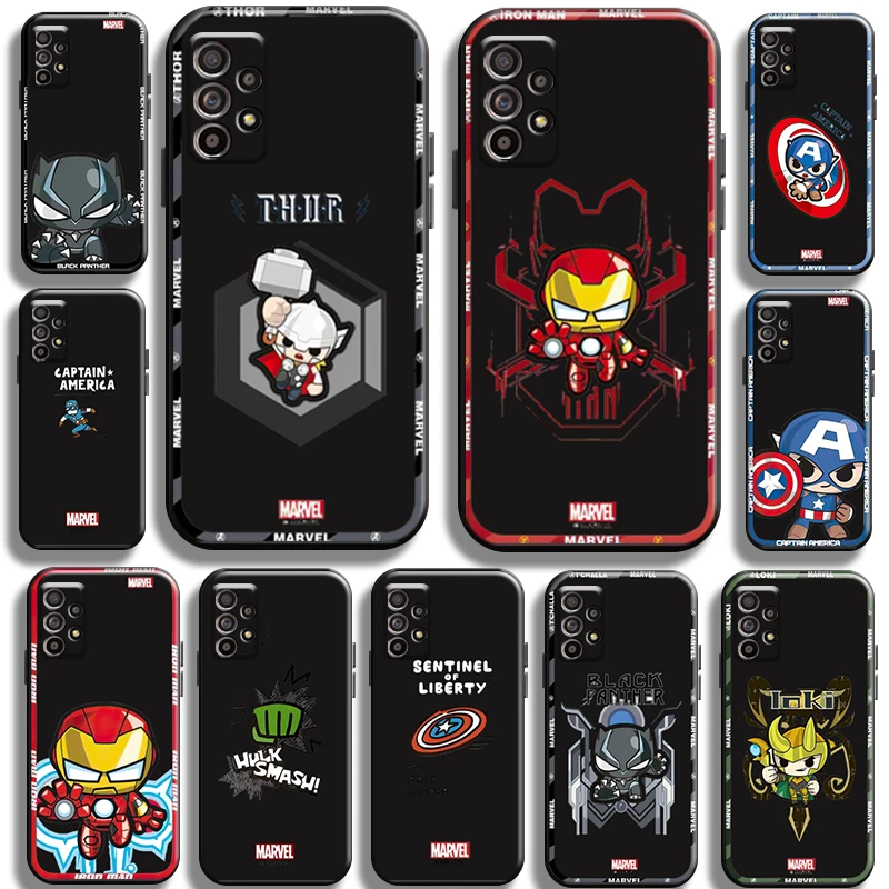 

Cartoon Marvel Avengers Phone Case for Samsung Galaxy A52 4G A52 5G Black Carcasa Shell Coque Liquid Silicon funda