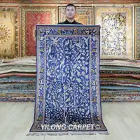 3'x5' Handwoven Silk Rug Blue Tapestry Tree of Life Oriental Carpet (LH1031B)
