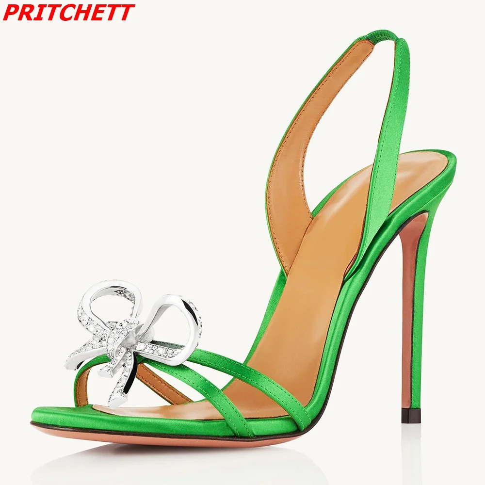 Butterfly Knot Rhinestone Women Sandals Round Toe Slip On Sexy Stiletto Heels 2023 Summer Party/wedding/casual Fashion Sandals