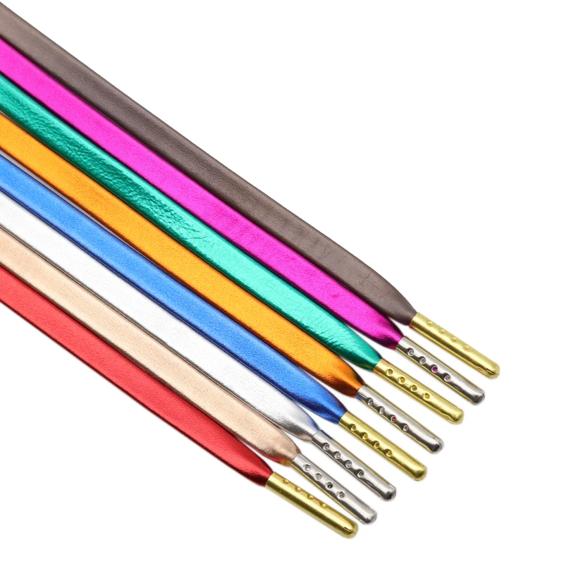 13 Colors PU Leather 7MM Solid Colours Charmed Metallic Shoelaces Men Women Sneaker Boots Canvas 2021 Trendy Flat Type Sznurówki