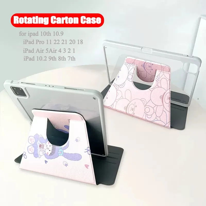 

for iPad Air 5 Air 4 10.9 Air 3 2 1 Pro 11 10.5 10.2 9th 8th 7th 10th 10.9 Mini 6 360°Rotation Cartoon Case Cover witn Pen Slot