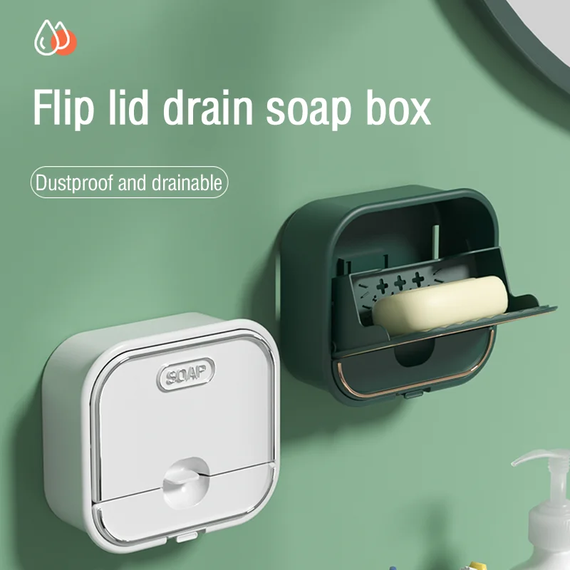 2022 Double Layer Dustproof Drain Soap Shelf Bathroom Accessories Set Punch-Free Wall-Mounted Waterproof Soap Dish Holder