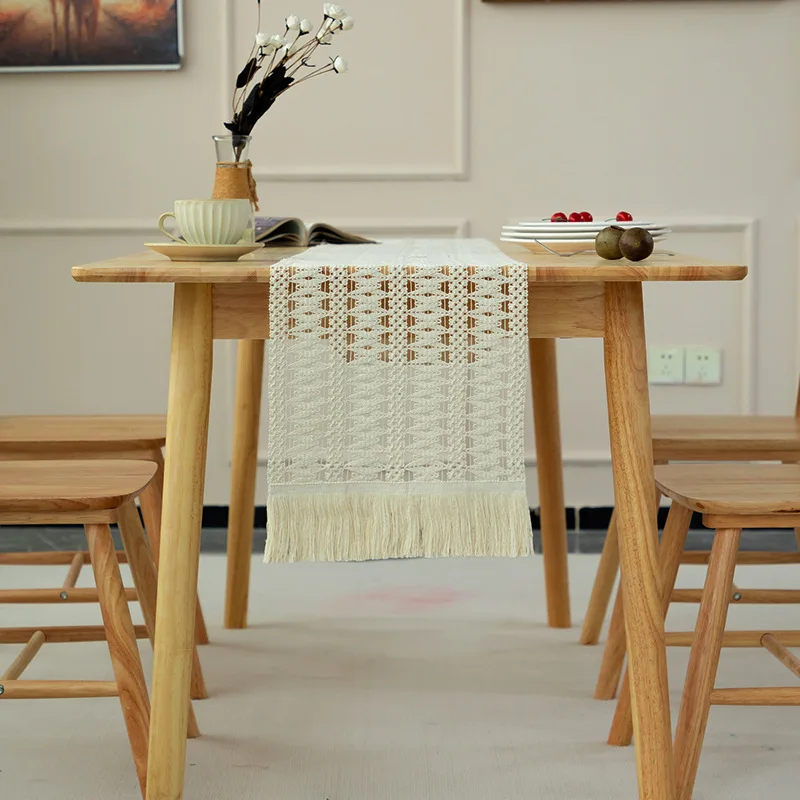 

Nordic Felt Table Runner Natural Jute Splicing Bohemian Style Table Runners With Tassels Dining Wedding Home Table Decoration