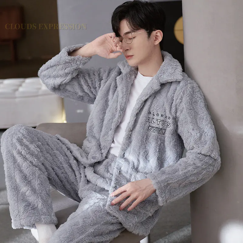 Осенне-зимняя одежда для сна Shu из бархата Мужские пижамные комплекты мужские