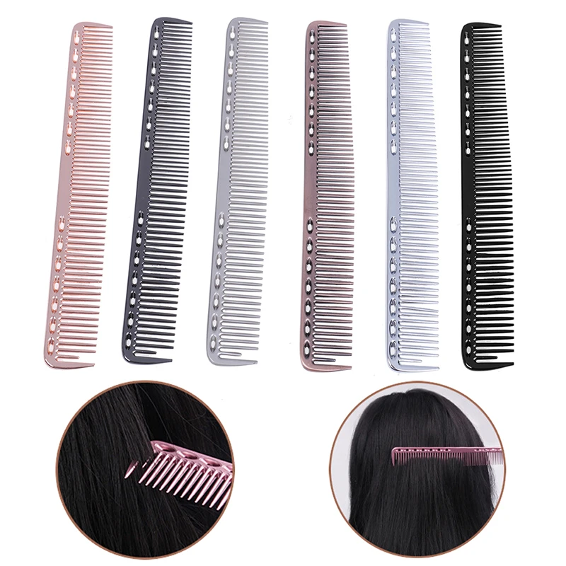 

Stainless Steel Space Aluminum Hair Comb Metal Cutting Comb Anti-static Hair Hairdressing Barbers Salon Combs Double-headed Comb