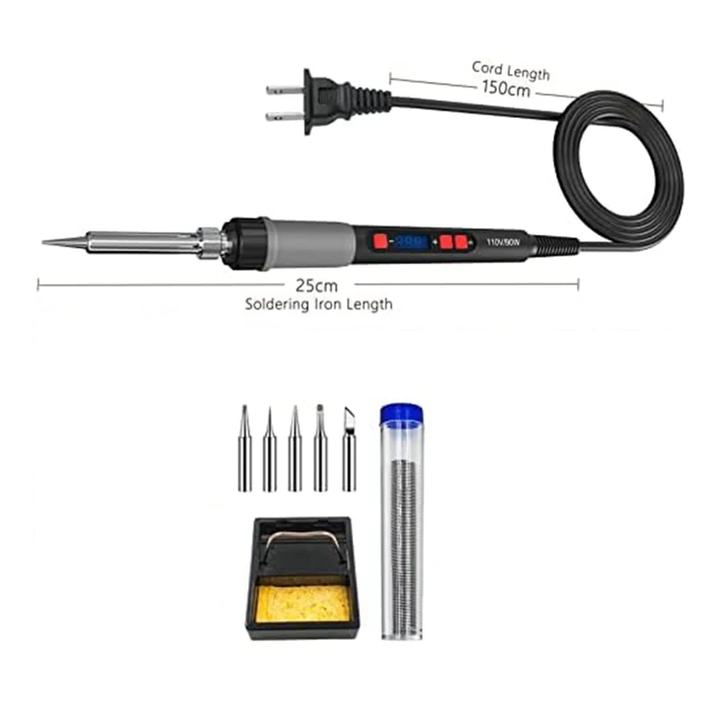 Soldering Iron Kit 80W LCD Digital Display Adjustable Temperature Solder 180 To 500°C For US Plug