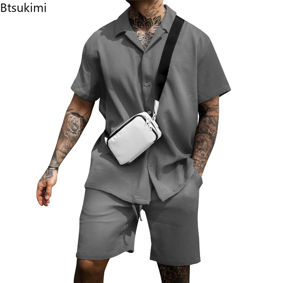 2023 Men's Sets Casual Comfortable Button Short Sleeve Polo Shirt and Shorts Two Piece Set for Men Fashoin Sweatpants Suit Sets