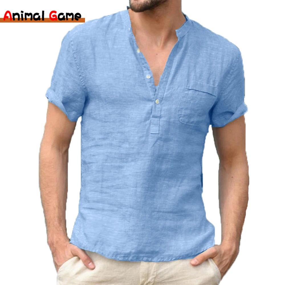 

Summer New Men's Short-Sleeved T-shirt Cotton and Linen Led Casual Men's T-shirt Shirt Male Breathable S-5XL