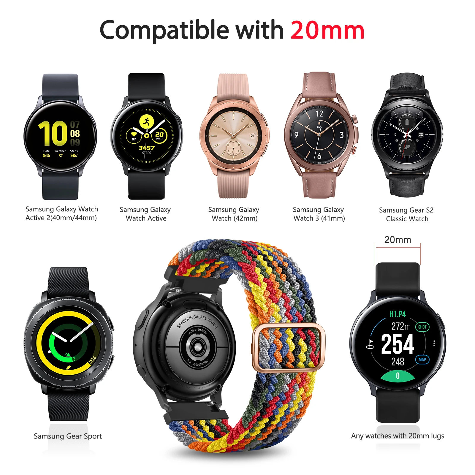 20mm 22mm Watch Band for Samsung Galaxy Watch 3 4 46mm 42mm Braided Solo Loop Strap Active 2 40mm 44mm Gear S3 Bracelet GT2