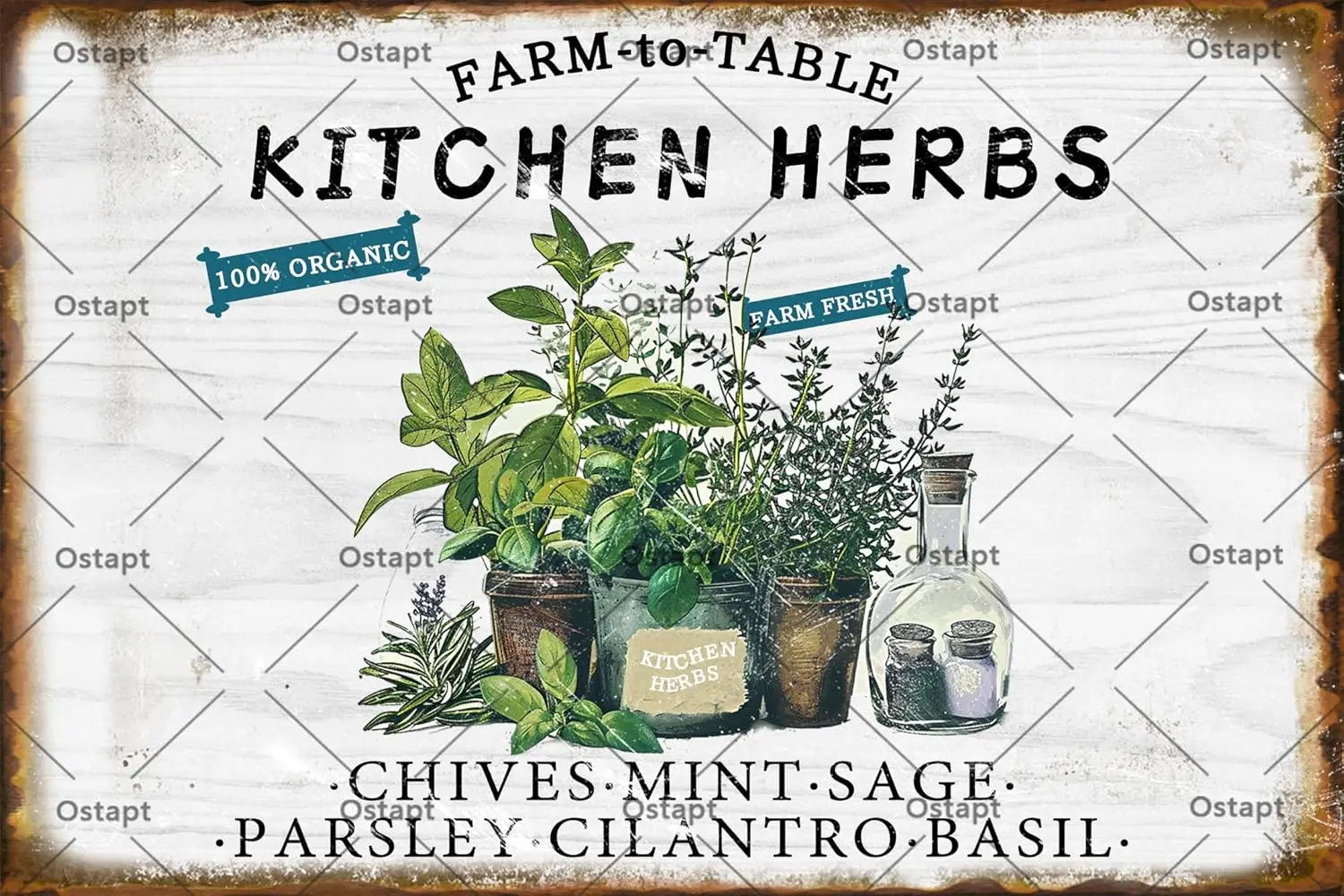 Кухонные травы Ферма для стола Свежий 100% органический винтажный металлический