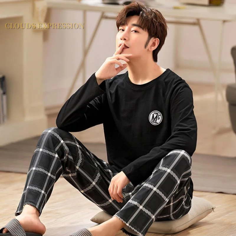 

Autumn Winter Knitted Cotton Cartoon Men's Pyjamas Couple Pajamas Set Casual Male Sleepwear Pyjamas Night Pijamas Homewear 4XL