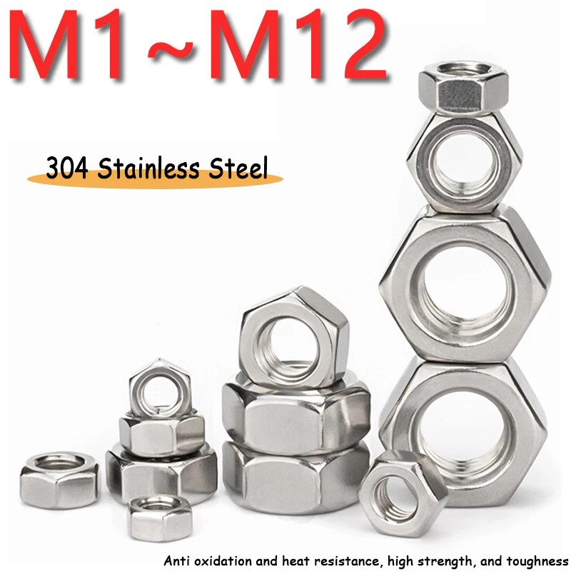 

3 ~ 100 шт. мини-шестигранная шестигранная гайка из нержавеющей стали 304 для болтов M1.0 M1.2 M1.4 M1.6 M2 M2.5 M2.6 M3 M3.5 M4 M5 M6 M8 M10 M12