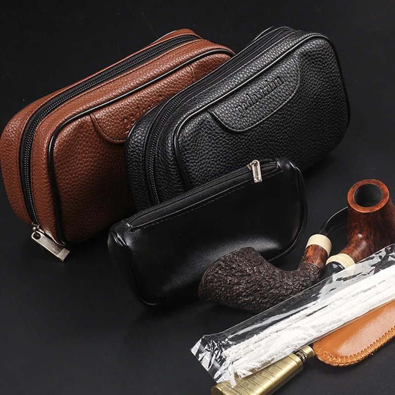 

Brown Lichee Pattern Leather Bag for 2 Pipes Classic Smoking Pouch Tobacco Pipe Case Tobacco Bag Smoking Pipe Bag