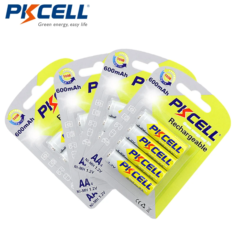 

16Pcs/4card PKCELL AA Ni-Mh Batteries 1.2V NI-MH 600mAh 2A NIMH 1.2 Volt AA Rechargeable Battery Baterias Bateria Batteries