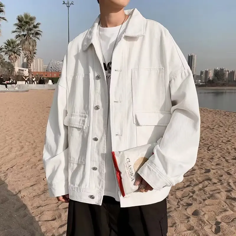 Джинсовое пальто для мужчин модная универсальная Свободная куртка-карго в стиле