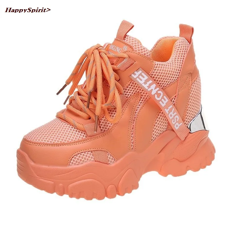 

New Spring Women Chunky Sneakers Breathable Mesh Casual Shoes 10cm Wedge Heels Platform Shoes Chaussures Femme Sports Dad Shoes