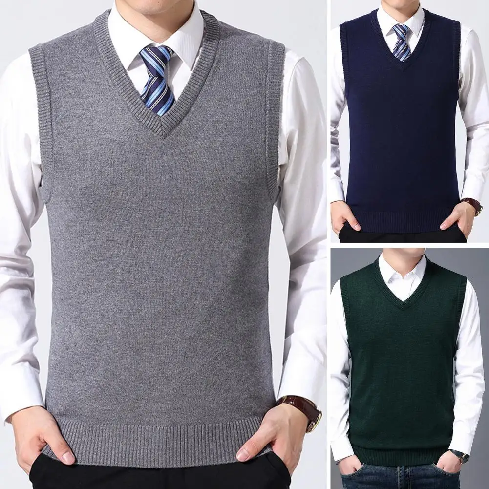 

HOT SALES！New Arrival Men Sweater Vest V Neck Sleeveless Anti Pilling Knitwear Autumn Winter Ribbed Bottom Waistcoat