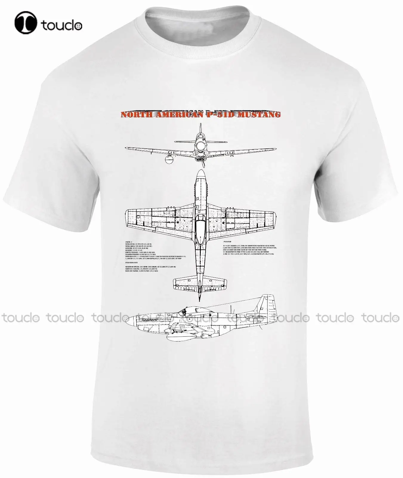 

Men Designer Clothes O-Neck Style Hip-Hop Tops Tees T-Shirts North American P-51 Mustang Blue Prints Aircraft Unisex Xs-5Xl