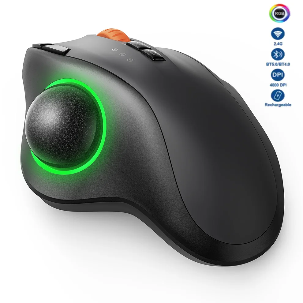 

Wireless Bluetooth Trackball Mouse Rechargeable 2.4G Ergonomic Rollerball RGB Mouse with Thumb Control for PC,Windows, Mac, iPad