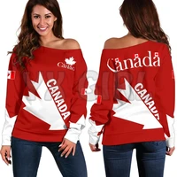 yx girl canada off shoulder sweater canadian born proud of it 3d printed novelty women casual long sleeve sweater pullover