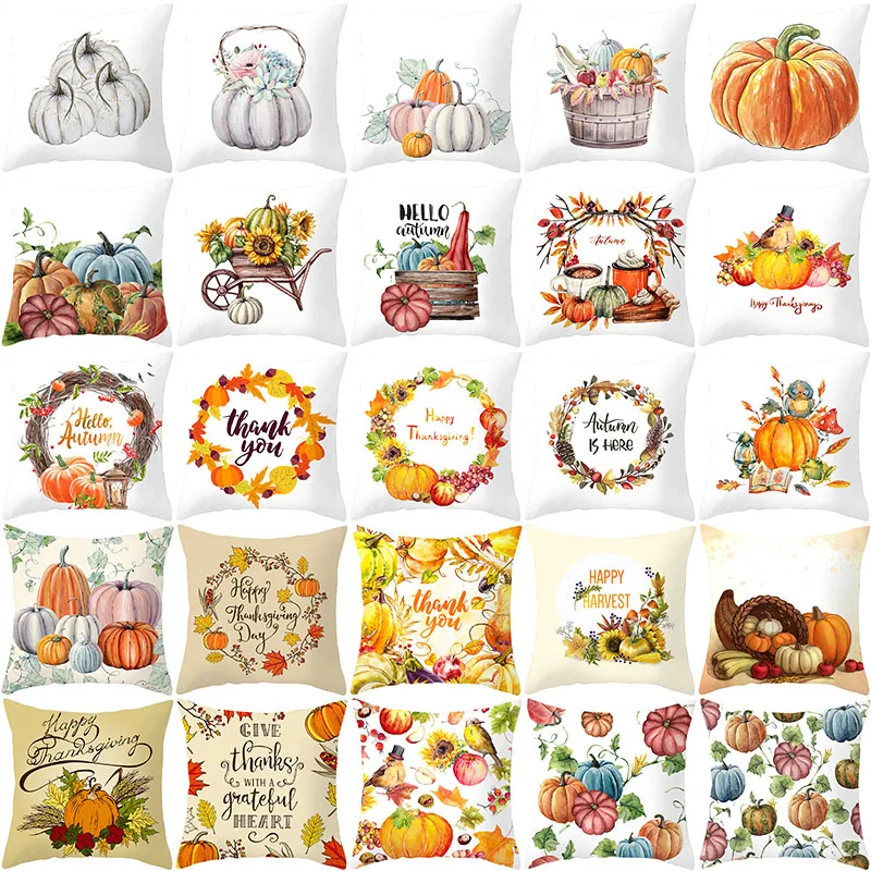 

202 New Happy Yellow Thanksgiving Cushion Cover 45X45cm Autumn Harvest Pumpkin Decorative Pillow Case Sofa Couch Pillows Covers