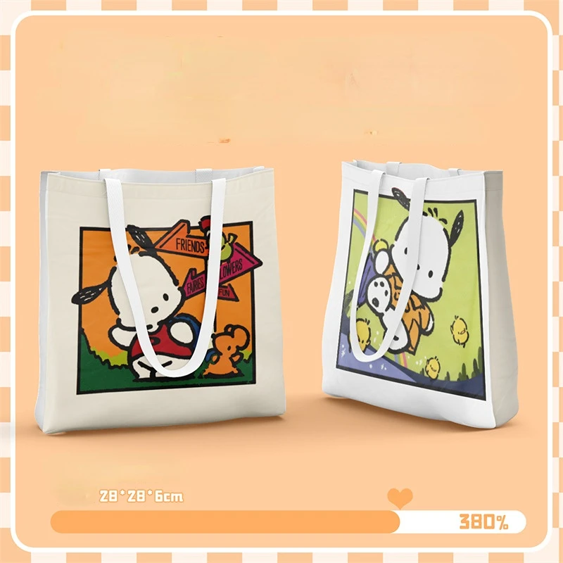 

Kawaii Sanrio Canvas Bag Cute Pochacco Bottom Canvas Bag Creative Anime Around Handbag Large Capacity Shopping Bag