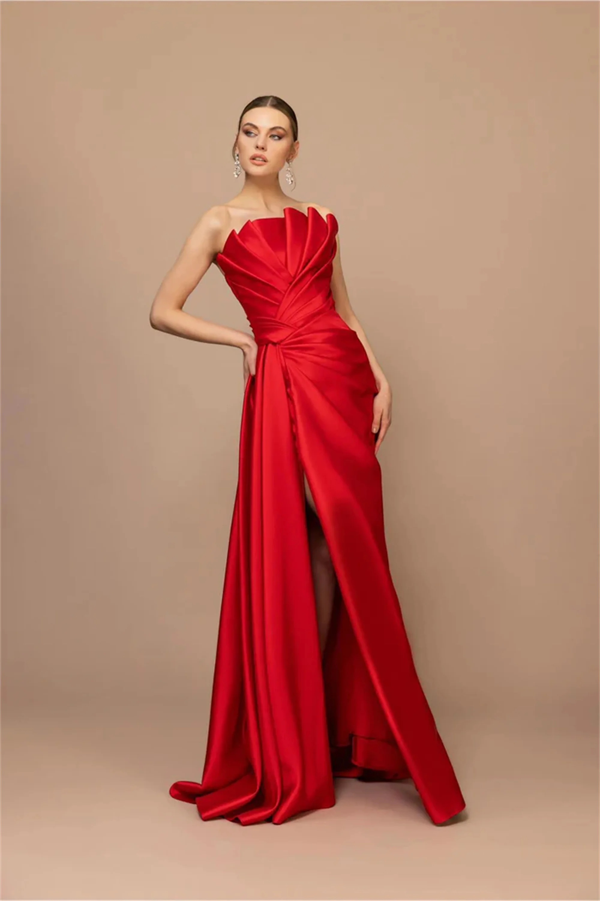 Фото EVON BRIDAL очаровательное красное вечернее платье без рукавов Vestidos De Fiesta модное свадебное вечернее платье с высоким разрезом по индивидуальному заказу №3