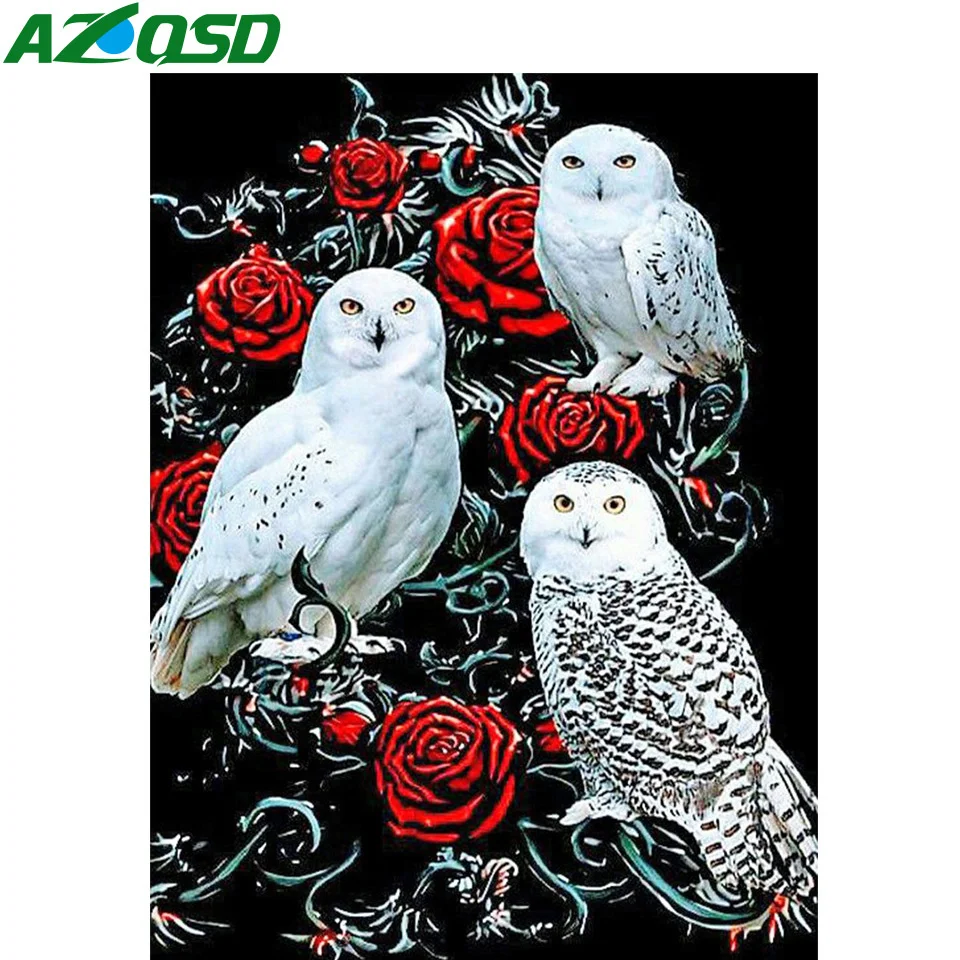 Купи AZQSD Diamond Painting Owl Rose Cross Stitch Embroidery Animal Mosaic Handmade Full Square/Round Drill Picture Of Rhinestones за 194 рублей в магазине AliExpress