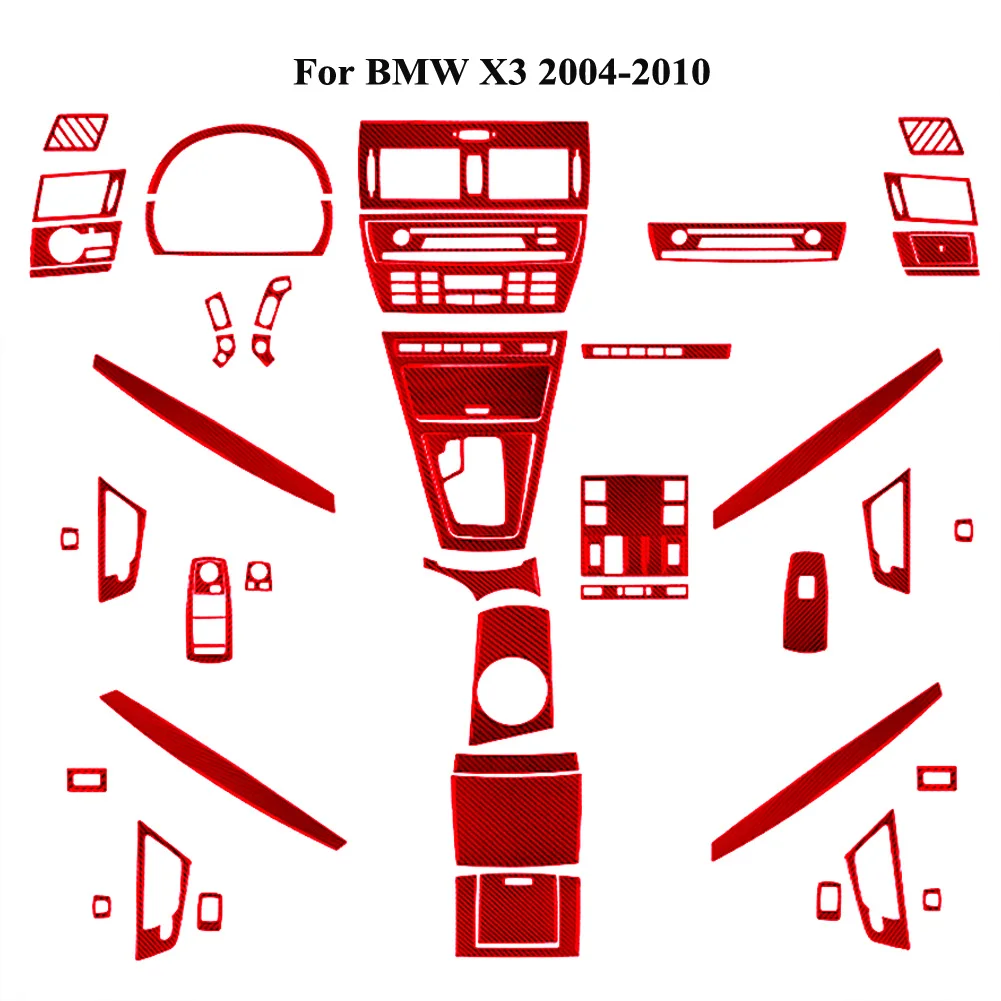 

Red Car Accessories Carbon Fiber Stickers For BMW X3 2004-2010 Interior Decorative Strips Renovate Parts Cover Trim Mouldings