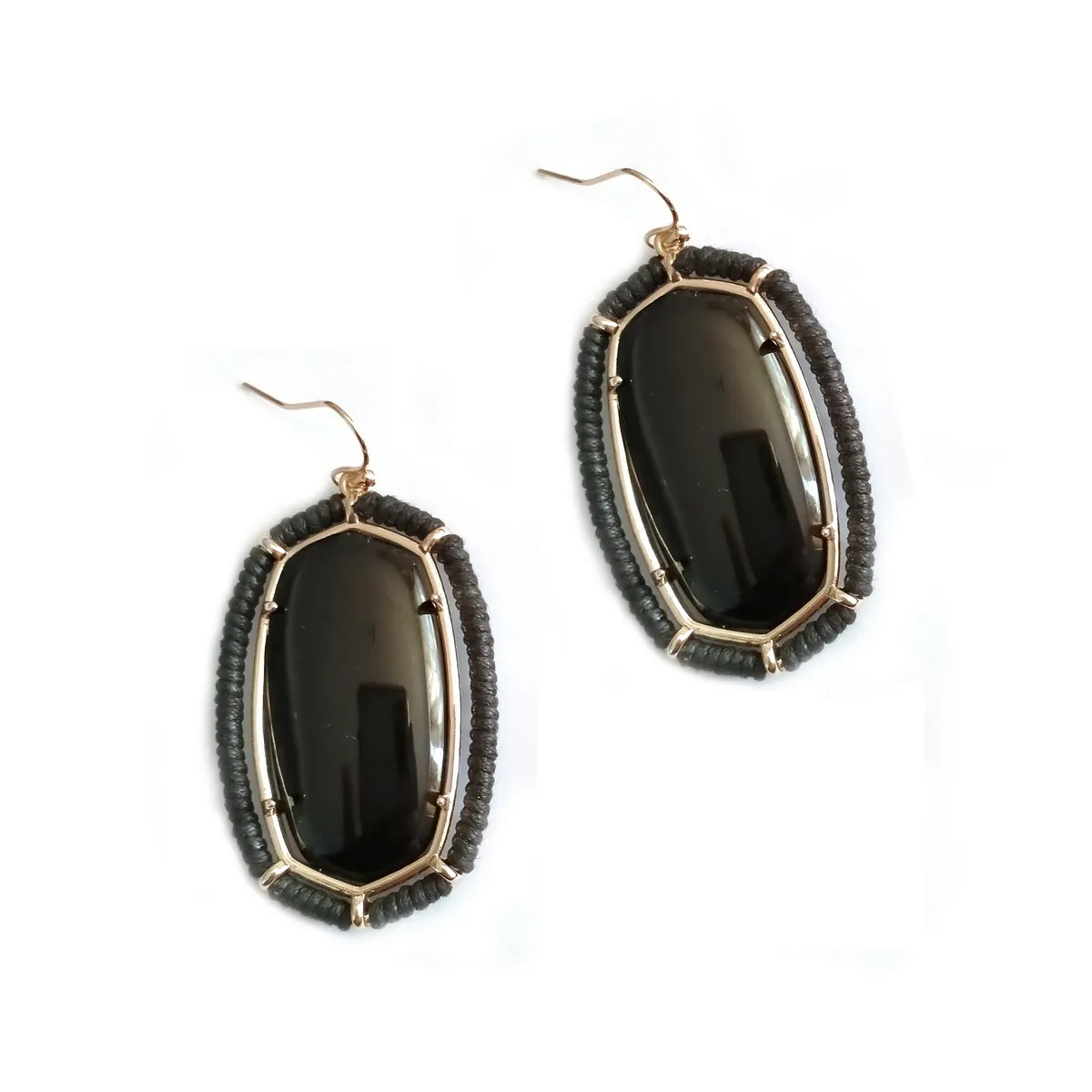 

New Trendy Brand The Rope Row Accrossed Geometric Long Round Stone Dangle Earrings For Women