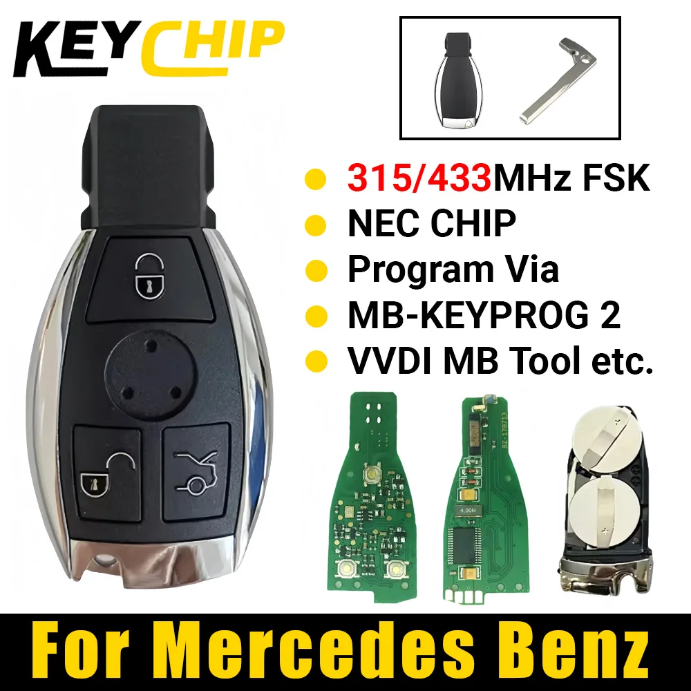 

KC 2 аккумулятора NEC Chip 315 МГц Panic 433 МГц Автомобильный смарт-брелок для дистанционного управления Mercedes Benz A B C E G R S Class CL CLK CLS GL ML SL SLK
