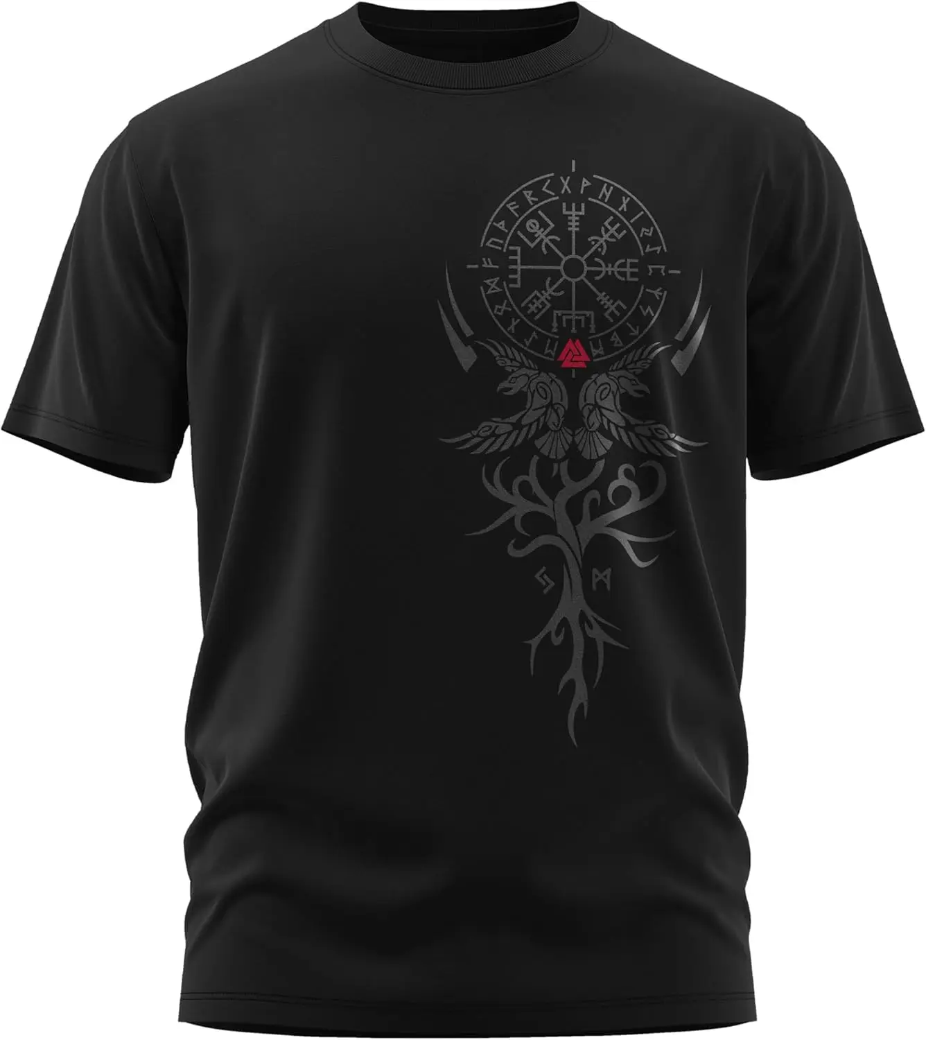 Фото Футболка с рунами в скандинавском стиле Odin Ravens Valknut Symbol Compass Vegvisir, 100% хлопок, с круглым вырезом и коротким рукавом, летняя повседневная мужская футболка №2