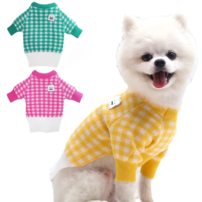 

Winter Pet Dog Plaid Sweater Clothes For Small Dogs Yorkie Warm Puppy Costume Spring Clothing Pets Outfits Knitting Crochet Coat