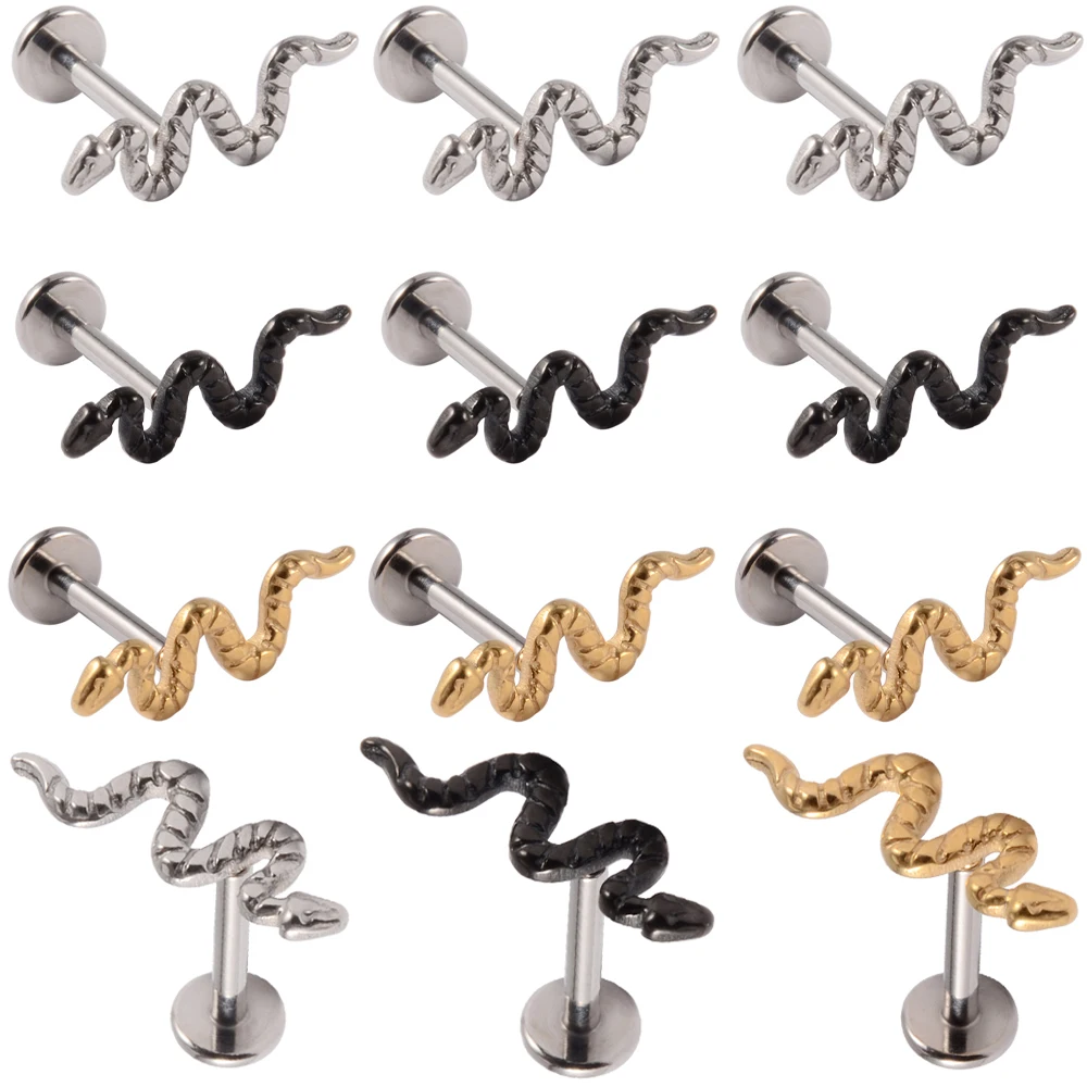 

3PCS 100% Titanium Snake Top Ear Cartilage Tragus Helix Earring Stud Threadless Push In Lip Ring Easy to Wear Piercing Jewelry