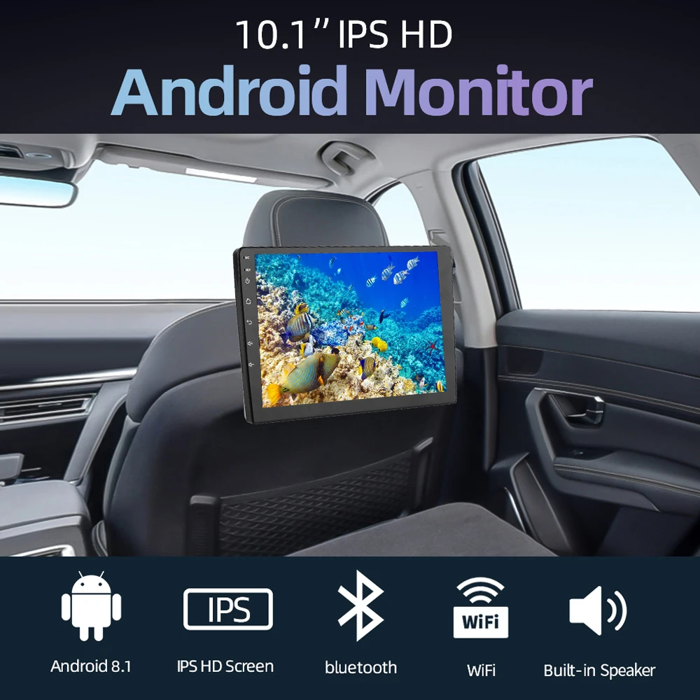 Монитор на подголовник автомобиля, IPS-экран 10,1 дюйма, Android 8,1, HD1080P, Wi-Fi/USB/TF/BT, ОЗУ 1 ГБ, ПЗУ 16 ГБ, зеркальное отображение/скачивание приложения Miracast