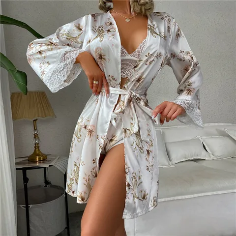 Women's Robe Bride Bridesmaid Wedding Robe Gown Print Sexy Kimono Bathrobe Night Dress Casual Nightgown Sleepwear Home Clothes