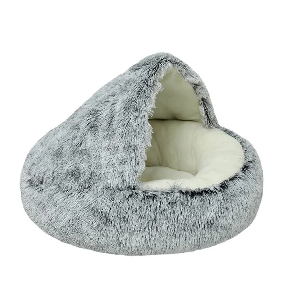 

2 In 1 Pet Dog Cat Bed Round Plush Cat Whandle Bed House Soft Long Plush Bed For Small Dogs For Cats Nest Cat Bed