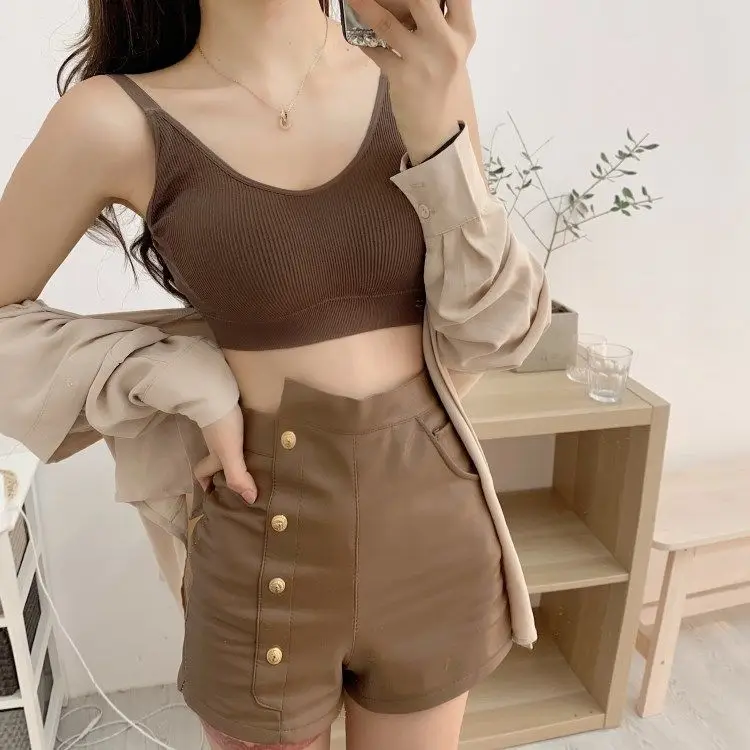 Tops for Woman Knitted Sexy Crop Halter Tank Top Women Built In Bra Camis Sleeveless Strap Vest Underwear Sports Ladies |