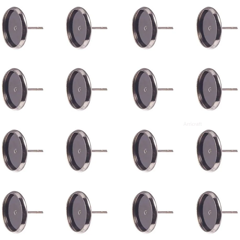 

500 Pcs Brass Ear Studs Settings Gunmetal Tray: 12mm; 12mm; Pin: 0.7mm