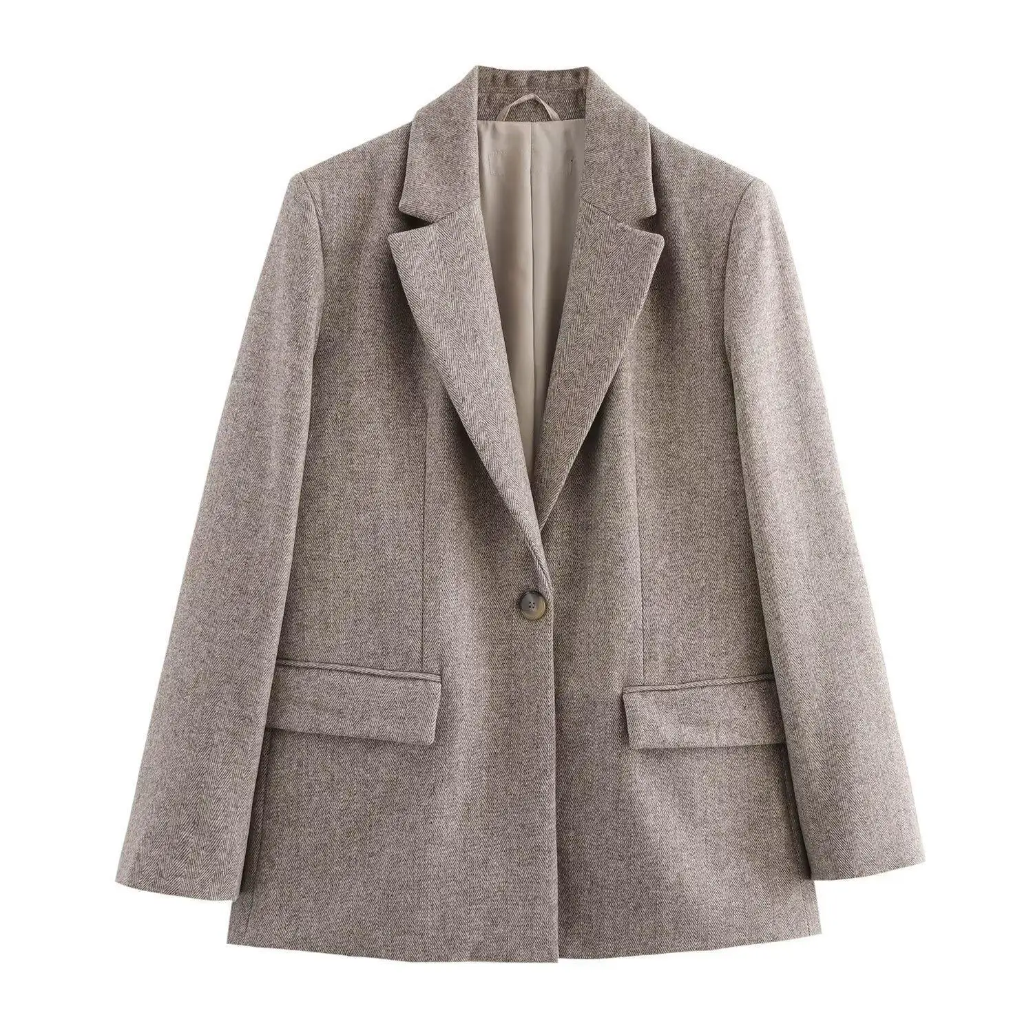 Женское пальто 2025 новое модное свободное диагональное с узором елочка женское на