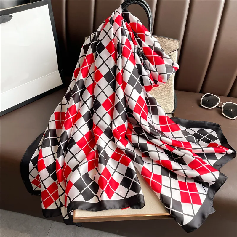 Роскошный модный клетчатый шарф 180*90 см шелковые шарфы с защитой от солнца