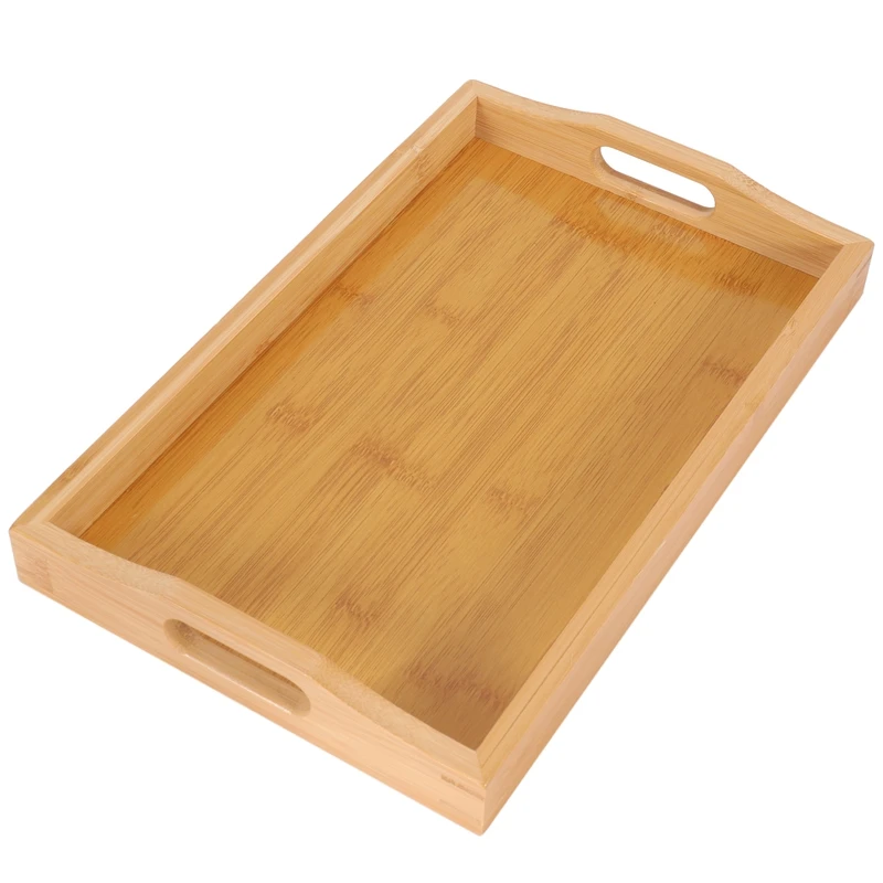 

AT14 Serving Tray Bamboo - Wooden Tray With Handles - Great For Dinner Trays, Tea Tray, Bar Tray, Breakfast Tray, Or Any Food Tr